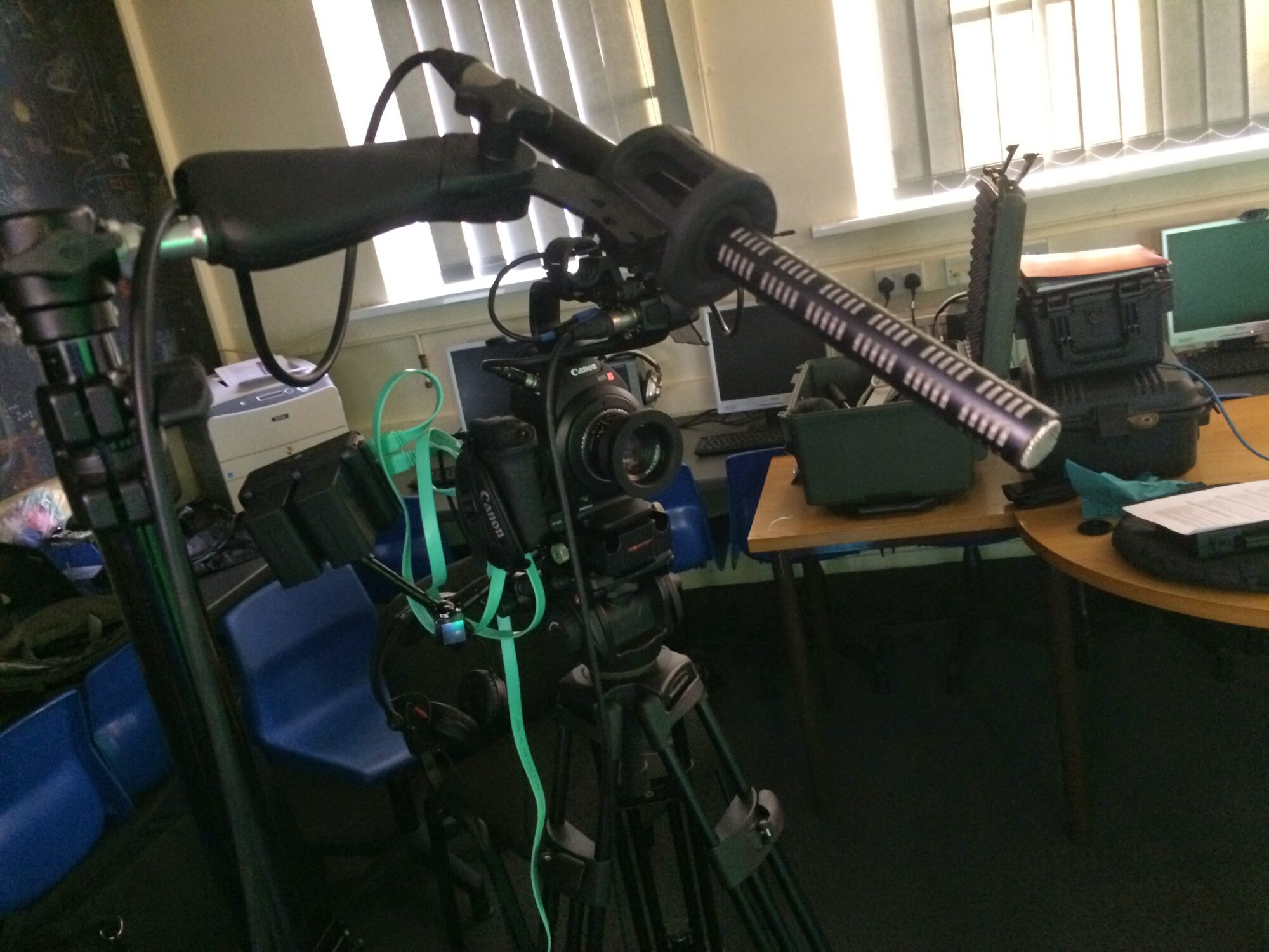 Camera and sound setup for the Acer Chromebook case study film at Filey Junior School