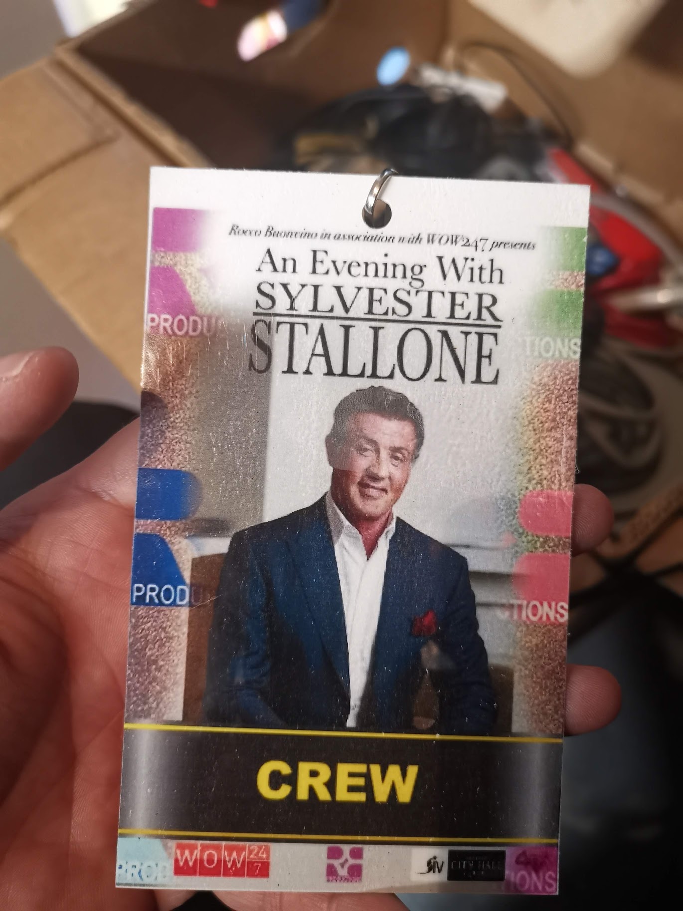 A crew pass from An Evening with Sylvester Stallone at Sheffield City Hall.