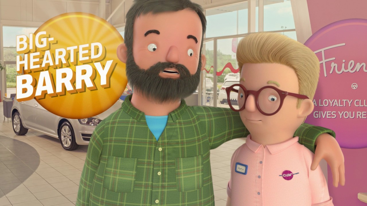 Big-Hearted Barry and a Car People team member in the 2017 television advert