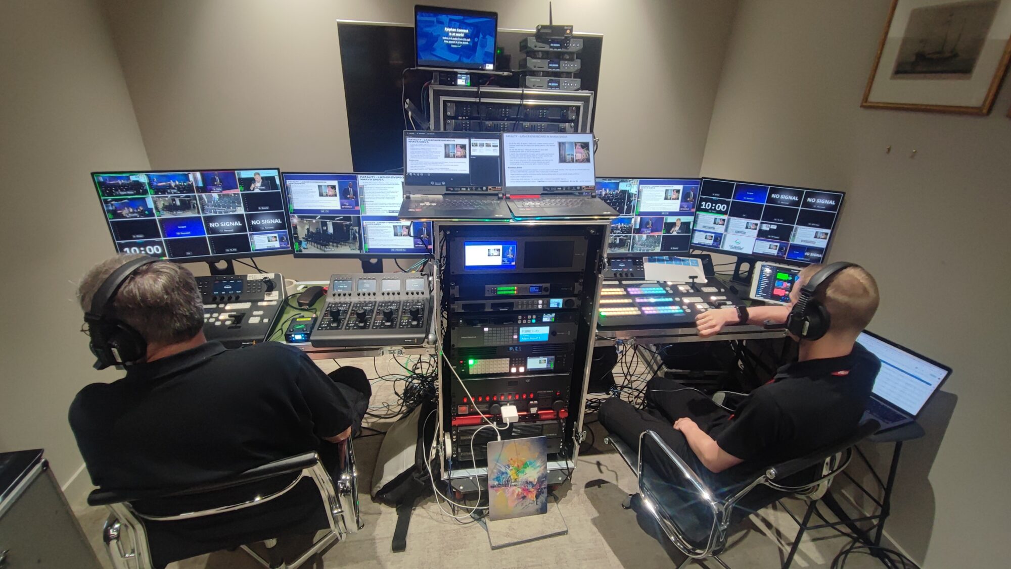 Corporate event production control room operated by oXyFire Media