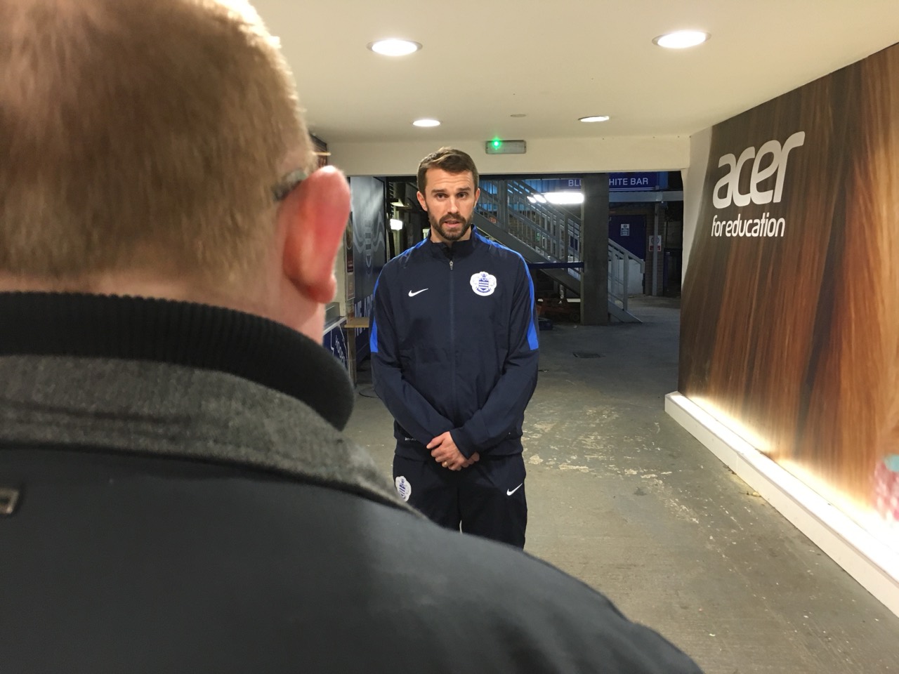 QPR representative interviewed during the Acer international education partnership film production at Loftus Road