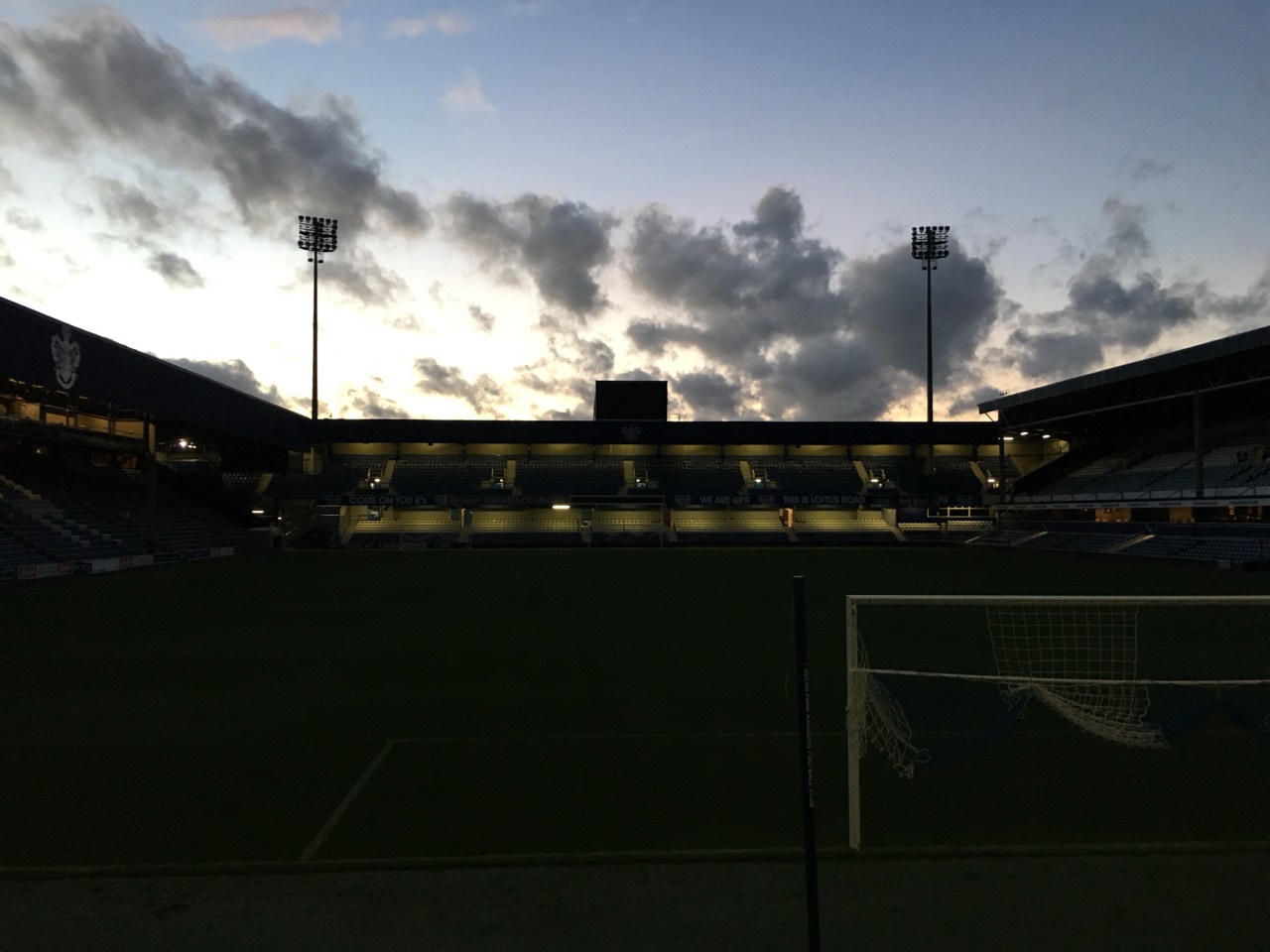 Loftus Road at dusk during the Acer, QPR and Orlando Pirates partnership film production