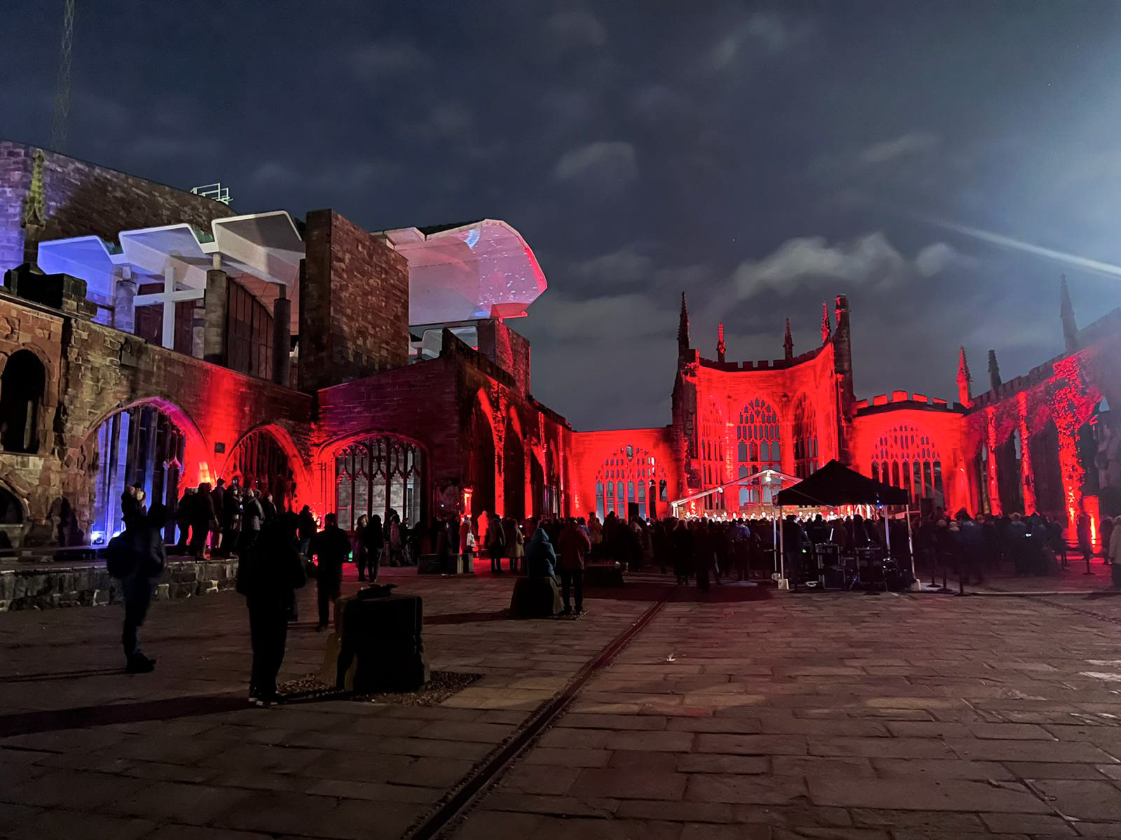 Coventry Cathedral illuminated for Ghosts in the Ruins