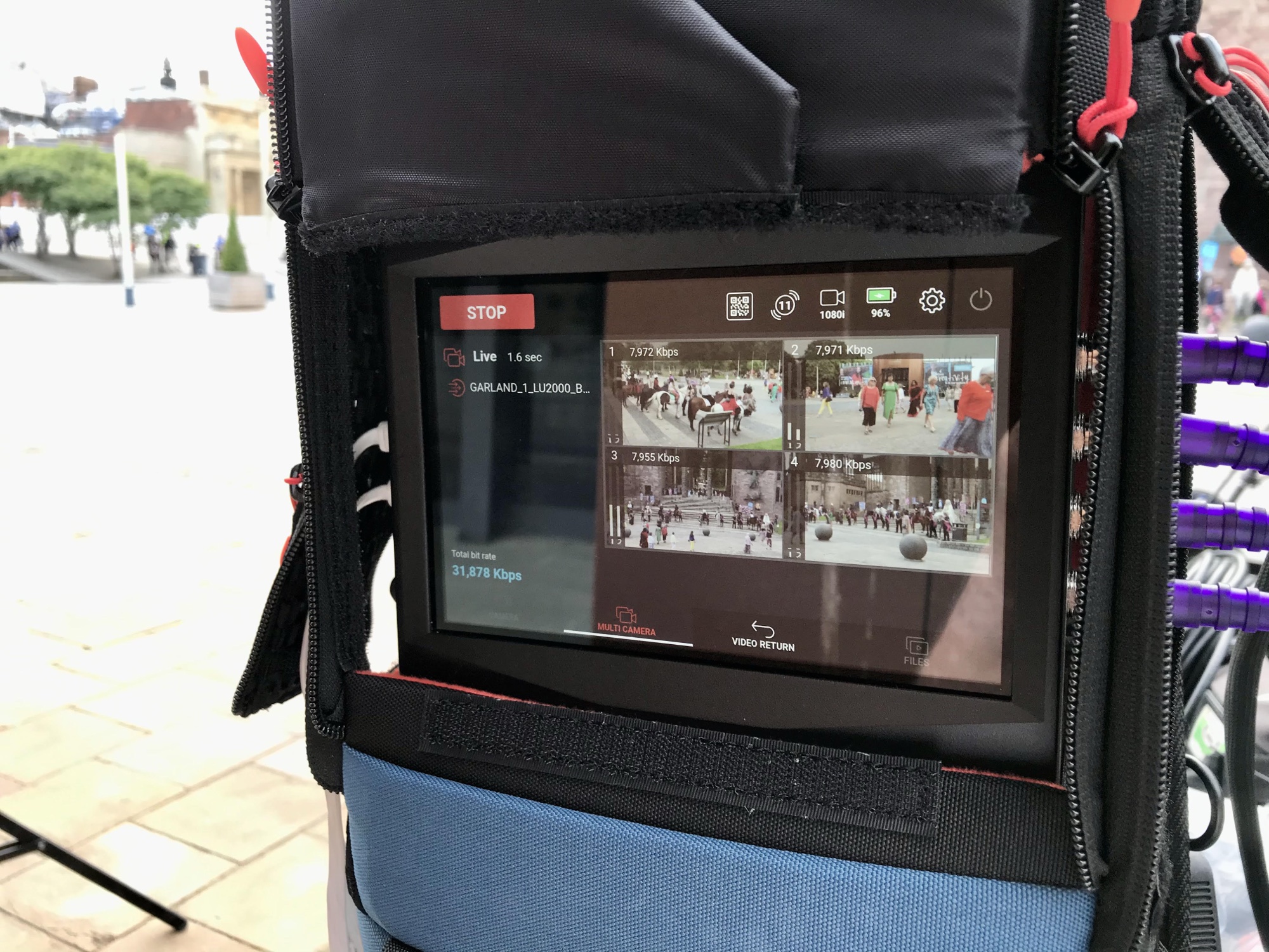 LiveU receiver multiview showing remote Coventry Moves camera feeds in master control.