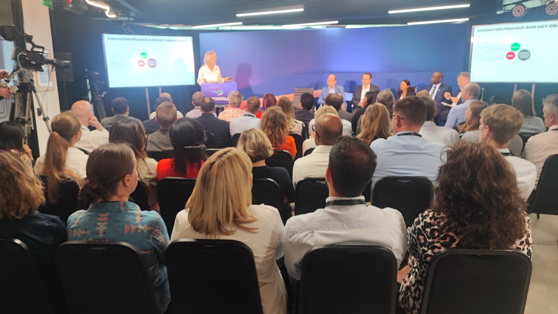 Live audience and branded set during the DP World EU Regional Townhall.