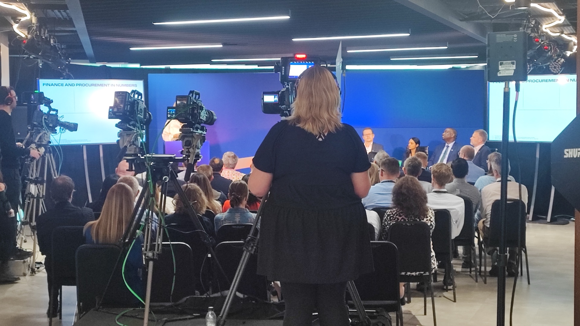 Multi-camera floor positions covering the DP World EU Regional Townhall.