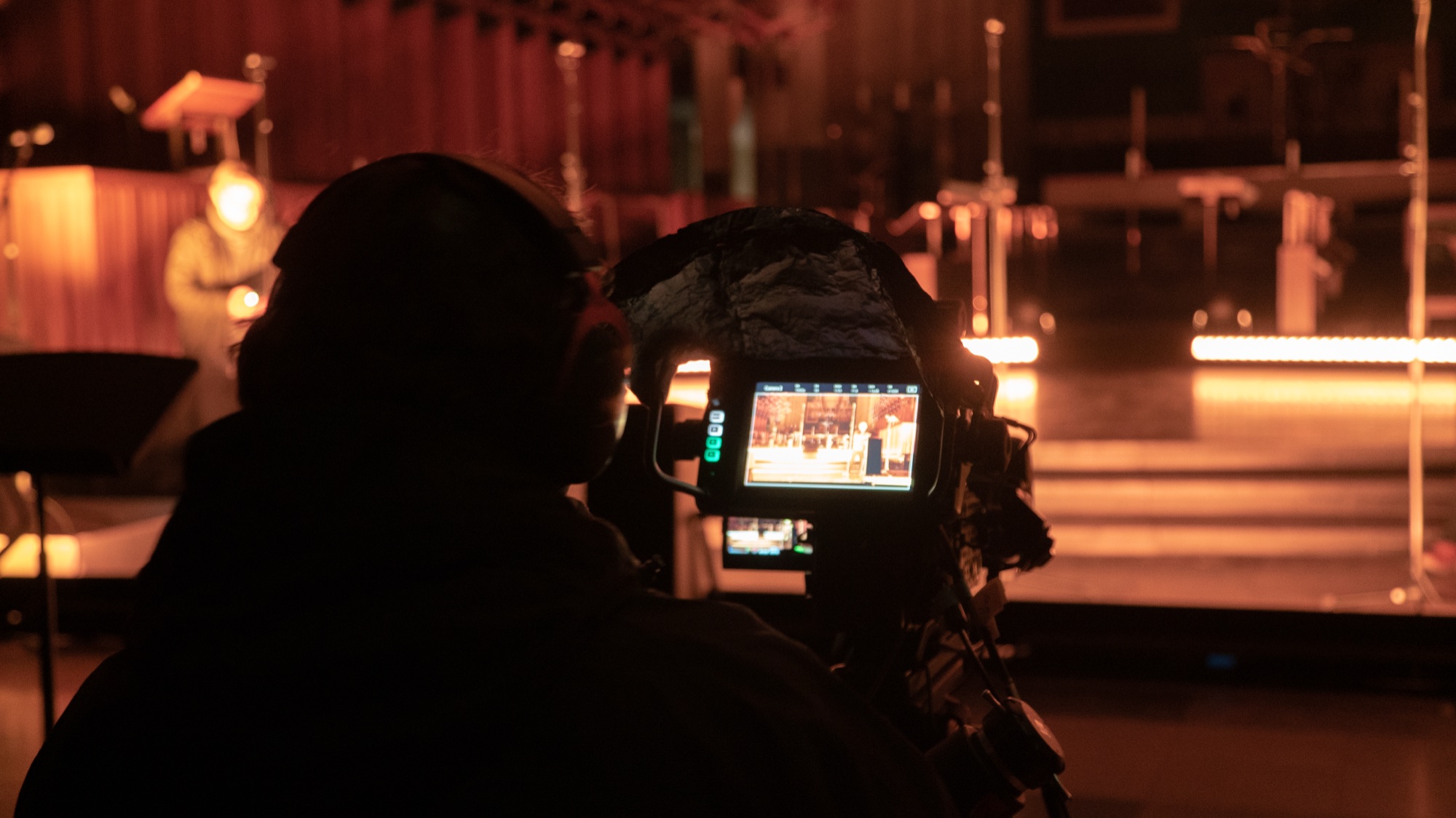 Broadcast camera filming Ghosts in the Ruins in low light